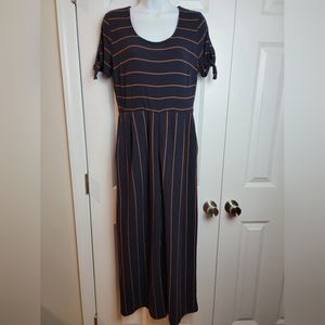 Jolt Wide Leg Cropped Jumpsuit Romper Navy Rust Stripe Medium‎